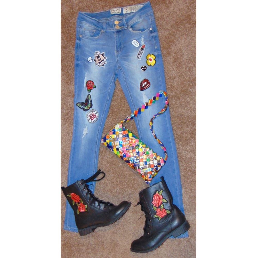 Indigo Rein High Waisted Patch Jeans